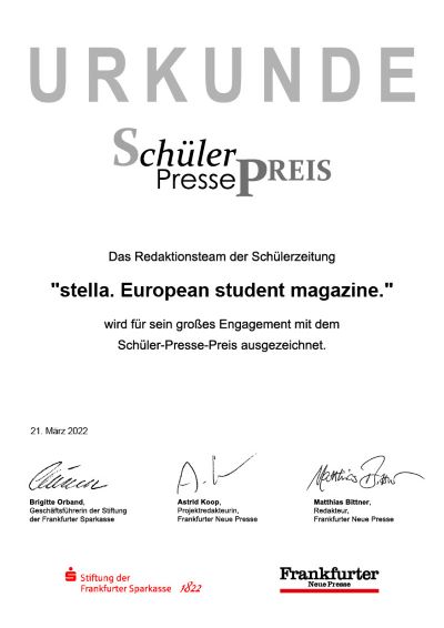 Ausgezeichnet: Unsere europäische Schülerzeitung